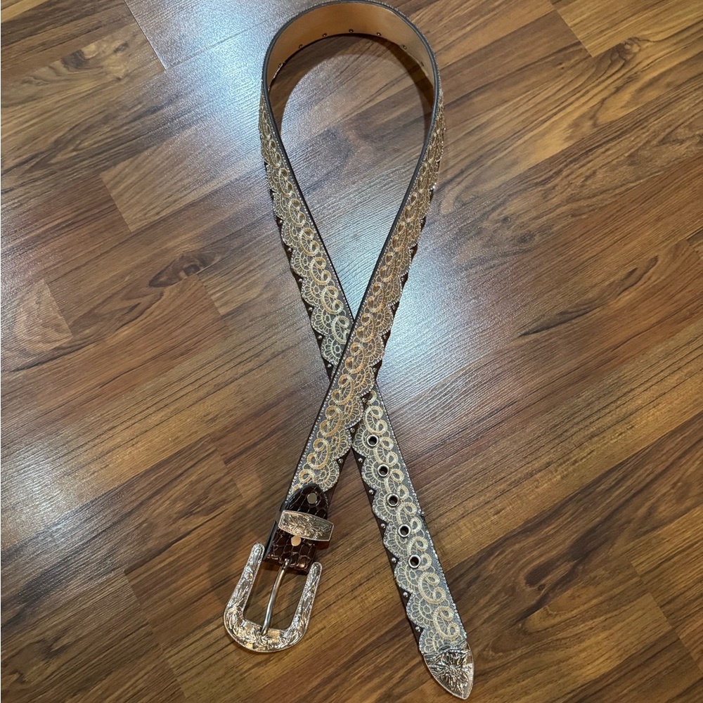 Embellished Brown Belt with Gold Accents